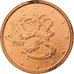 Finland, 2 Euro Cent, 2007, Vantaa, Copper Plated Steel, PR+, KM:99