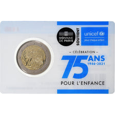 Francja, 2 Euro, 75 ans UNICEF, Coin Card. BU, 2021, MDP, Bimetaliczny