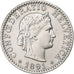 Szwajcaria, 20 Rappen, Libertas, 1891, Bern, Nikiel, EF(40-45)