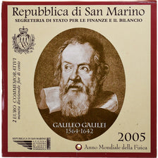 San Marino, 2 Euro, Galileo Galilei, Coin card.FDC, 2005, Rome, Bi-Metallic