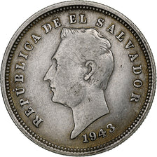 El Salvador, 25 Centavos, 1943, San Francisco, Prata, VF(30-35), KM:136