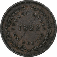 Argentina, Decimo, 1822, Buenos Aires, Miedź, EF(40-45), KM:1