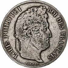 França, Louis-Philippe, 5 Francs, 1838, Paris, Prata, VF(30-35), Gadoury:678