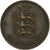 Guernsey, 2 Doubles, 1911, Heaton, Bronze, SS, KM:9