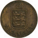 Guernsey, 2 Doubles, 1918, Heaton, Bronze Plated Copper, S+, KM:12