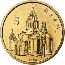 Armenia, 5 Dram, Church, 2004, Mosiądz, MS(63)