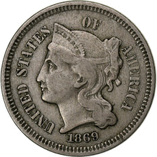 Verenigde Staten, Nickel 3 Cents, 1869, Philadelphia, Cupro-nikkel, ZF+, KM:95