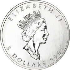 Canadá, Elizabeth II, 5 Dollars, Maple Leaf, 1996, Ottawa, Plata, SC+