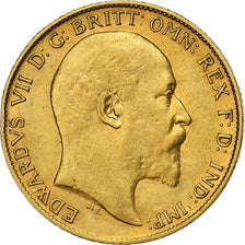 Moeda, Grã-Bretanha, Edward VII, 1/2 Sovereign, 1909, AU(50-53), Dourado