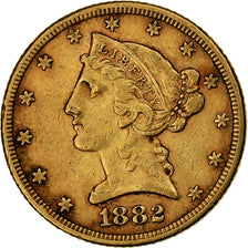 Vereinigte Staaten, $5, Half Eagle, Coronet Head, 1882, Philadelphia, Gold, SS+