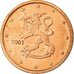 Finland, 2 Euro Cent, 2001, AU(55-58), Copper Plated Steel, KM:99