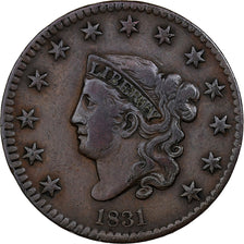 USA, 1 Cent, Coronet Head, 1831, Philadelphia, Miedź, VF(30-35), KM:45