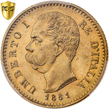 Włochy, Umberto I, 20 Lire, 1881, Rome, Złoto, PCGS, MS65, KM:21