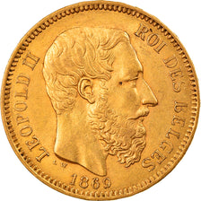 Moneta, Belgia, Leopold II, 20 Francs, 20 Frank, 1869, AU(50-53), Złoto, KM:32