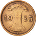 Coin, GERMANY, WEIMAR REPUBLIC, Reichspfennig, 1925, Stuttgart, EF(40-45)