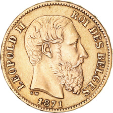 Coin, Belgium, Leopold II, 20 Francs, 20 Frank, 1871, EF(40-45), Gold, KM:37