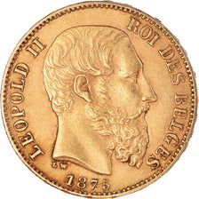 Moneda, Bélgica, Leopold II, 20 Francs, 20 Frank, 1875, MBC+, Oro, KM:37