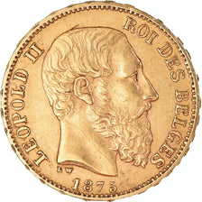 Moneta, Belgia, Leopold II, 20 Francs, 20 Frank, 1875, AU(50-53), Złoto, KM:37