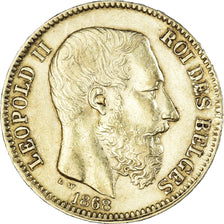 Moneta, Belgio, Leopold II, 20 Francs, 20 Frank, 1868, BB, Oro, KM:32