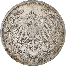 Coin, GERMANY - EMPIRE, 1/2 Mark, 1905, Stuttgart, EF(40-45), Silver, KM:17