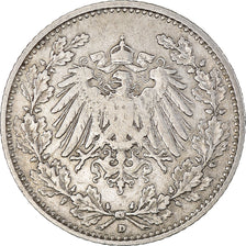 Coin, GERMANY - EMPIRE, 1/2 Mark, 1906, Munich, AU(50-53), Silver, KM:17