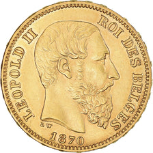 Munten, België, Leopold II, 20 Francs, 20 Frank, 1870, ZF+, Goud, KM:32