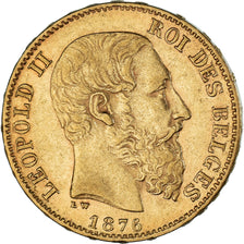 Moneta, Belgia, Leopold II, 20 Francs, 20 Frank, 1876, AU(55-58), Złoto, KM:37