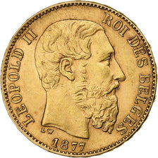 Belgien, Leopold II, 20 Francs, 20 Frank, 1877, Gold, SS, KM:37