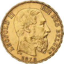 Bélgica, Leopold II, 20 Francs, 20 Frank, 1878, Oro, MBC, KM:37