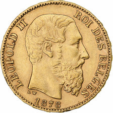 Belgium, Leopold II, 20 Francs, 20 Frank, 1878, Gold, EF(40-45), KM:37