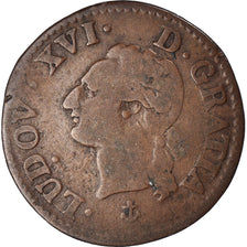 Coin, France, Louis XVI, Liard, Liard, 1791, La Rochelle, VF(20-25), Copper