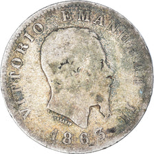 Moneta, Włochy, Vittorio Emanuele II, Lira, 1863, Milan, VF(20-25), Srebro