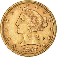 Moeda, Estados Unidos da América, Coronet Head, $5, Half Eagle, 1898, U.S.