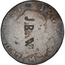 Moneda, Francia, Louis XVI, Sol, 1791, Rouen, Countermarked, BC+, Cobre