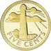 Moeda, Barbados, 5 Cents, 1975, Franklin Mint, MS(65-70), Latão, KM:11