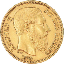 Moneta, Belgia, Leopold II, 20 Francs, 20 Frank, 1870, AU(50-53), Złoto, KM:32