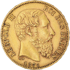 Coin, Belgium, Leopold II, 20 Francs, 20 Frank, 1875, AU(50-53), Gold, KM:37