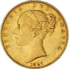 Moneda, Gran Bretaña, Victoria, Sovereign, 1847, London, MBC+, Oro, KM:736.1