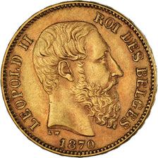 Moneta, Belgio, Leopold II, 20 Francs, 20 Frank, 1870, BB+, Oro, KM:32