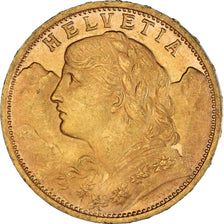 Moneta, Szwajcaria, 20 Francs, 1927, Bern, AU(55-58), Złoto, KM:35.1