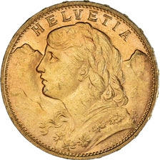 Moneta, Szwajcaria, 20 Francs, 1915, Berne, AU(55-58), Złoto, KM:35.1