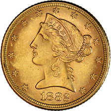 Moneda, Estados Unidos, Coronet Head, $5, Half Eagle, 1882, U.S. Mint