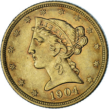 Moneta, Stati Uniti, Coronet Head, $5, Half Eagle, 1904, U.S. Mint