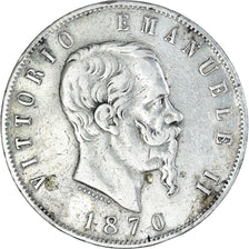 Moeda, Itália, Vittorio Emanuele II, 5 Lire, 1870, Milan, VF(30-35), Prata