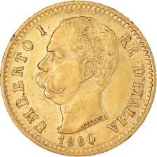 Moneta, Włochy, Umberto I, 20 Lire, 1880, Rome, AU(55-58), Złoto, KM:21