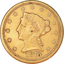 Moneta, USA, Coronet Head, $2.50, Quarter Eagle, 1876, U.S. Mint, San Francisco