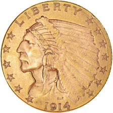 Munten, Verenigde Staten, $2.50, Quarter Eagle, 1914, Denver, ZF+, Goud, KM:128