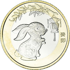 Moneta, China, 10 Yüan, 2023, Année du Lapin., MS(63), Bimetaliczny, KM:2680