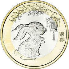 Moneta, China, 10 Yüan, 2023, Année du Lapin., MS(63), Bimetaliczny, KM:2680