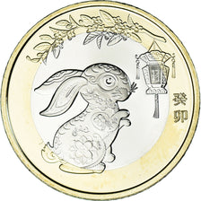 Moneta, China, 10 Yüan, 2023, Année du Lapin., MS(63), Bimetaliczny, KM:2680